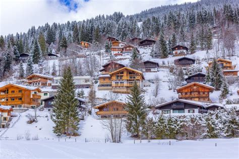 Winter Snow Village in Austrian Alps, Austria Stock Photo - Image of ...