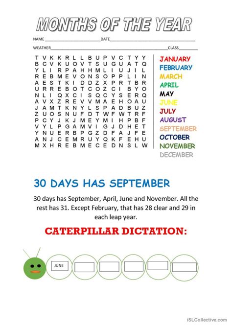 Months of the year word search: English ESL worksheets pdf & doc