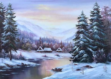 Winter Scene Original Painting Forest River Oil Painting on - Etsy