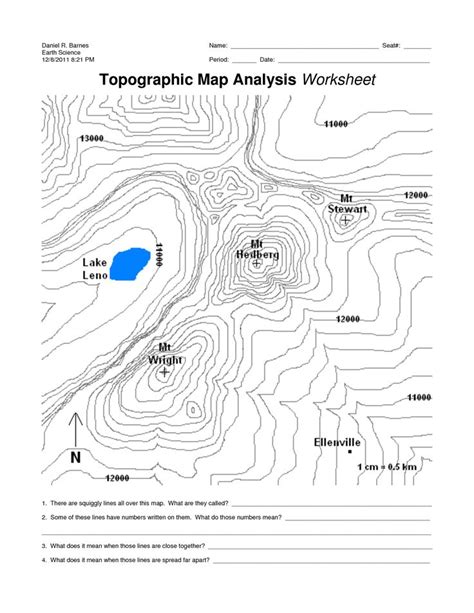 Topographic Map Worksheet #2 Answer Key