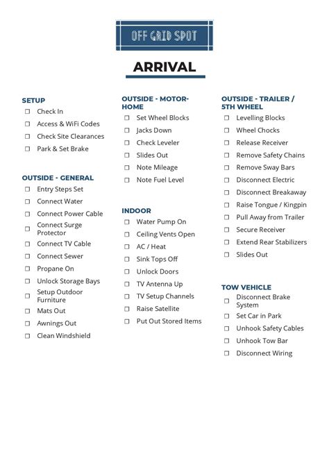 Rv Camping Checklist Printable