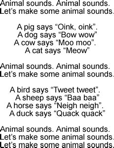 Animal Sounds: Song Lyrics and Sound Clip