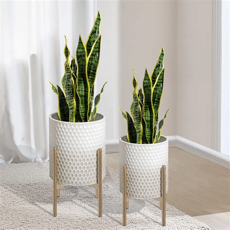 Oakrain Mid Century Planters for Indoor Plants, Set of 2, Modern ...