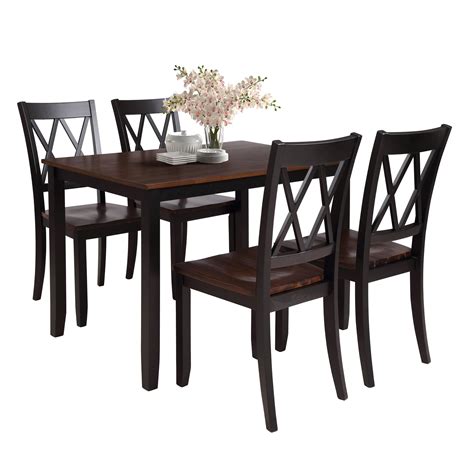 Black Dining Table Set for 4, Modern 5 Piece Dining Room Table Sets ...