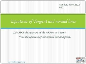 Equations of tangent and normal lines by Maths Support Centre | TPT