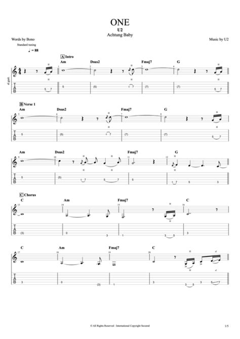 One Tab by U2 (Guitar Pro) - Full Score | mySongBook