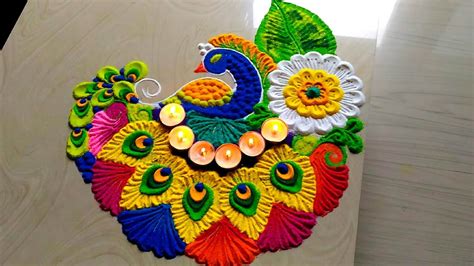 Easy & Attractive with Colorful Peacock Rangoli Designs - ArtsyCraftsyDad