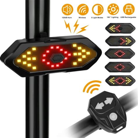 Bike Turn Signals, 5-in-1 Smart Bright Bike Tail Light w/ Turn Signal ...