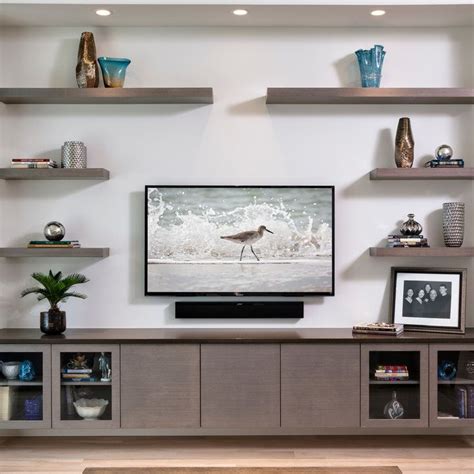 Floating Shelves Around Tv Contemporary | Houzz | Floating shelves ...