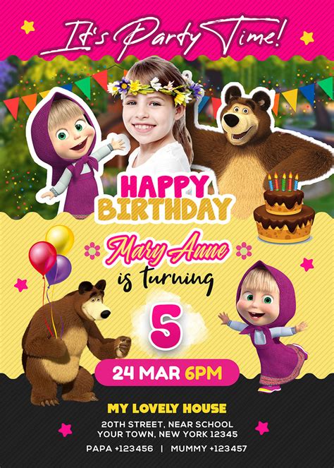 Masha and the Bear Birthday Invitation Card PSD | PSDFreebies.com