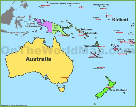 Map of Oceania With Countries And Capitals - Ontheworldmap.com