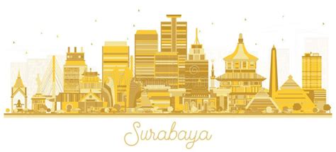 Surabaya Indonesia City Skyline with Golden Buildings Isolted on White ...