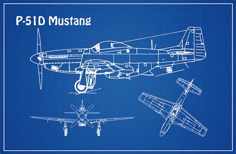 P-51D Mustang - Airplane Blueprint. Drawing Plans Outline for North ...