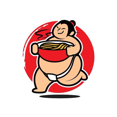 Premium Vector | Cartoon fat sumo wrestler carrying a big bowl of ramen ...