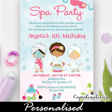 Girls Spa Party Invitations - Personalized - Cupcakemakeover