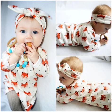 Newborn Baby Girl Cute Cotton Clothes Dress Little Fox Headband Outfit ...