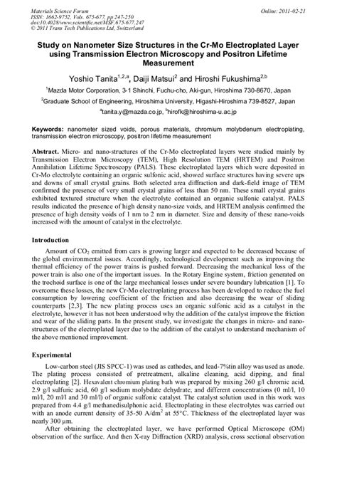 Study on Nanometer Size Structures in the Cr-Mo Electroplated Layer ...