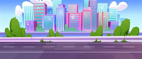 Cartoon cityscape, downtown view and empty road 20868041 Vector Art at ...