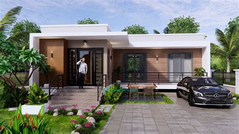 Modern House Plans 11x10.5 Flat Roof 2 Bedrooms - SamHousePlans