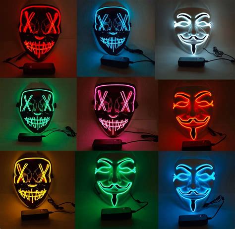 3 Modes LED Mask Neon Stitches Costume Halloween Purge Cosplay Light Up ...