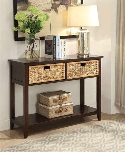 Coastal Console Table with Wicker Basket Drawers – Adley & Company