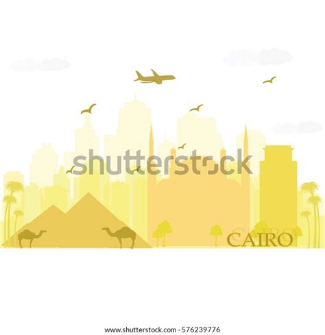 Cairo City Skyline Silhouette Famous Landmarks Stock Vector (Royalty ...