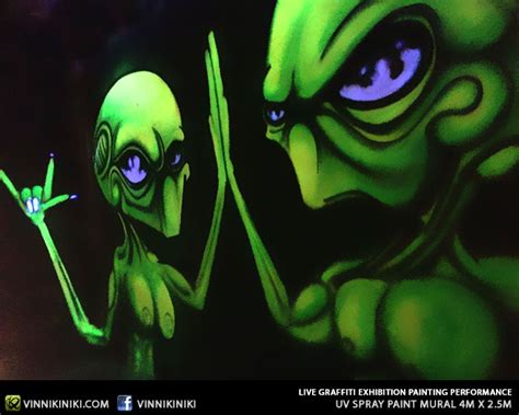 Black light alien art graffiti mural in Thong Lor, Bangkok