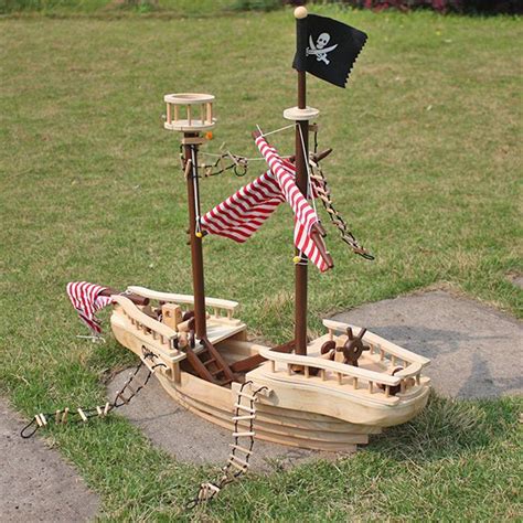 100% Handmade Rubber Wooden Toy Large Wooden Pirate Ship Toy For Kids ...