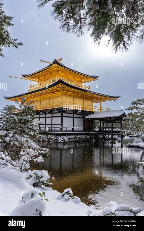 Snowy Kinkaku-ji Temple in winter. Famous tourist attraction in Kyoto ...