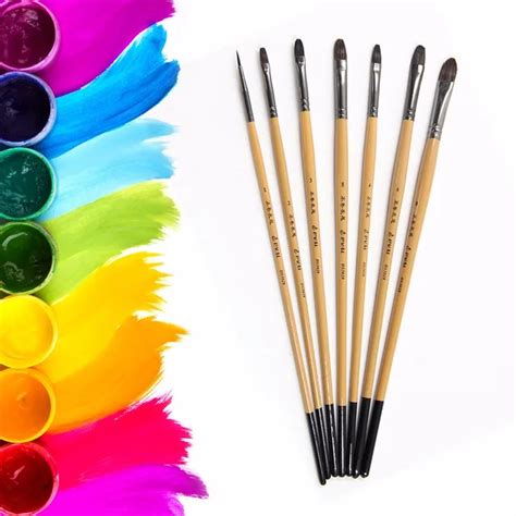 Eval 7pcs Artist Squirrel Hair Watercolor Paint Brush Set Acrylic Oil ...