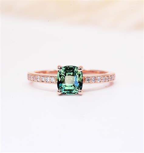 Cushion cut teal sapphire engagement ring - DIORAH JEWELLERS