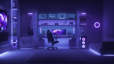 Gaming Workstation Neon Lights Room 20510220 Stock Video at Vecteezy