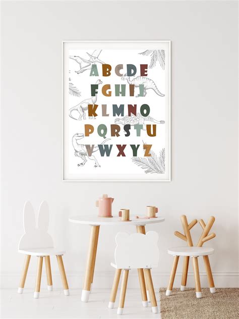 Alphabet Poster Educational Dinosaur Print ABC Wall Art | Etsy