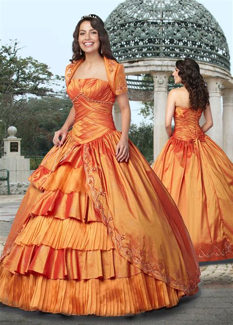 Luxurious Orange Ball Gown Strapless Lace up Floor Length Pleated ...