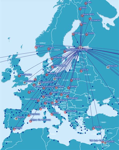 Finnair route map - Europe