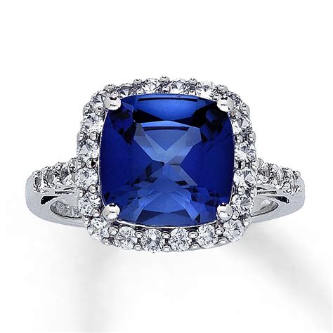 Kay - Lab-Created Sapphire Ring Cushion-Cut 10K White Gold