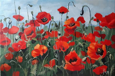 Red poppies wall art original oil painting on canvas | Etsy