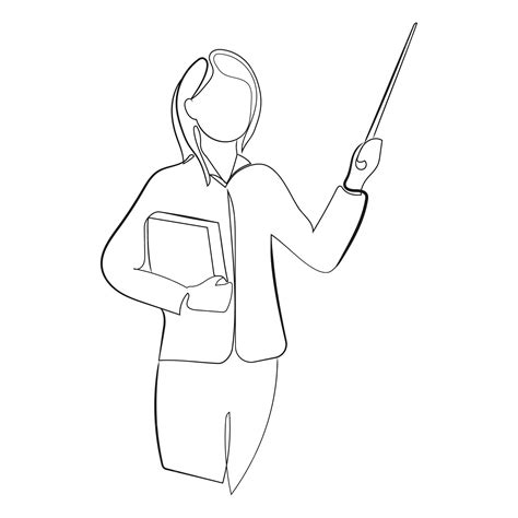 Premium Vector | Female teacher with a pointer in hand and a book line ...