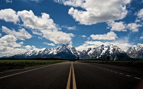 Long road to the snowy mountains HD desktop wallpaper : Widescreen ...