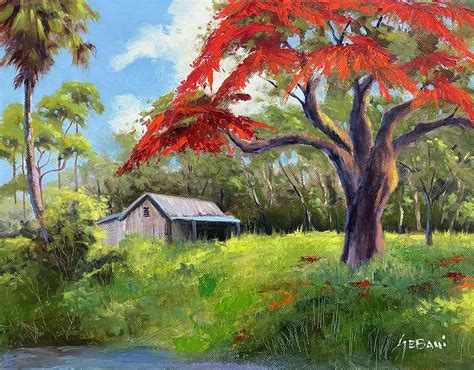 Florida Backcountry Royal Poinciana Art Print Painting by Karim Gebahi