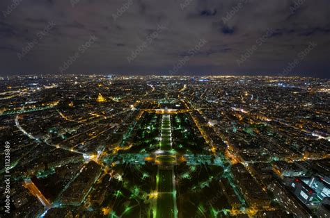 Paris city at night, France. View from Eiffel Tower top Stock Photo ...