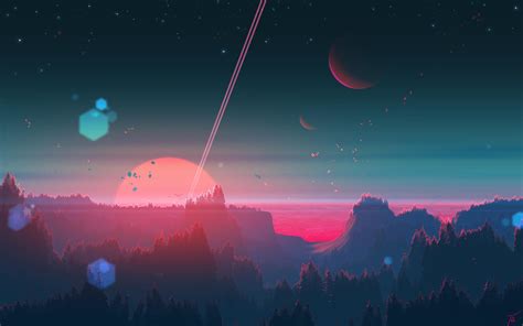 Cartoonish night forest, pink sunset [2560x1600] : r/wallpaper