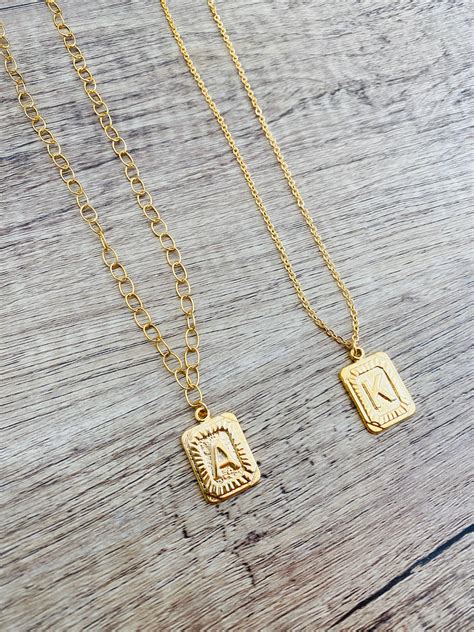 Gold Square Coin Letter Necklace