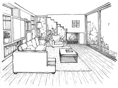 living room perspective drawing - Clip Art Library