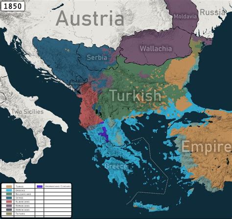 Ethnic map of Balkans and Asia Minor, 1850 - Awesome | Language map ...