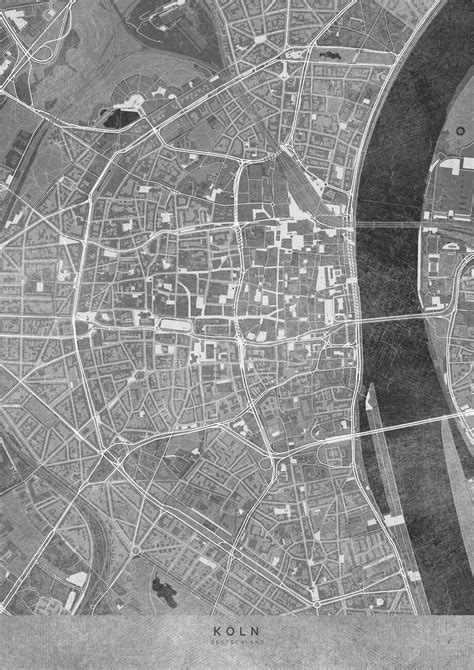 Wall Art Print | Gray vintage map of Köln downtown | Europosters