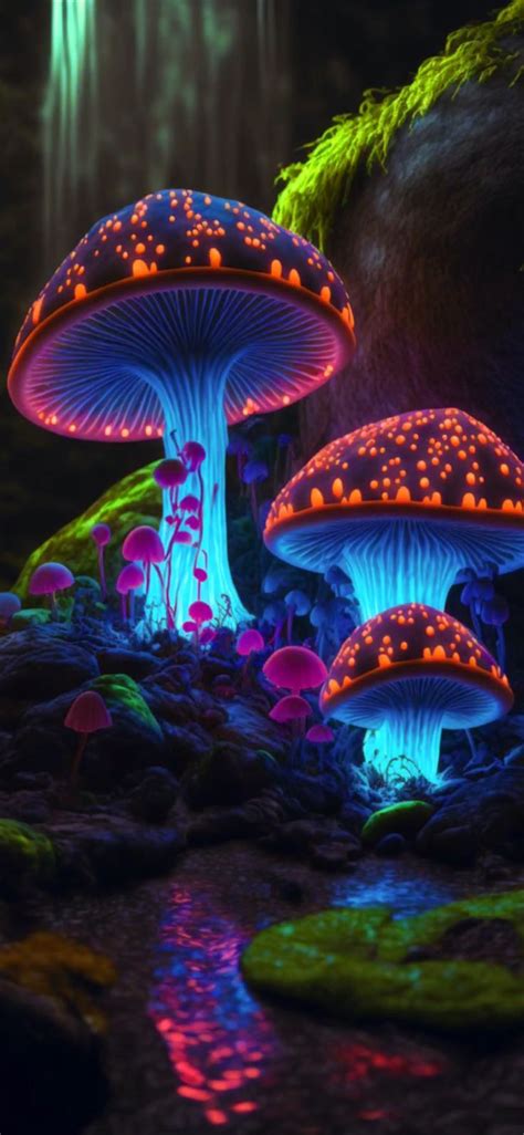 Glowing Mushroom Art in a Forest