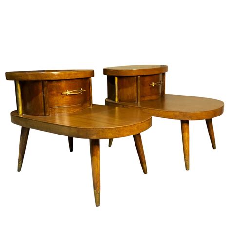 Mid Century Modern Walnut Oval Side End Table with Serpentine Drawer ...