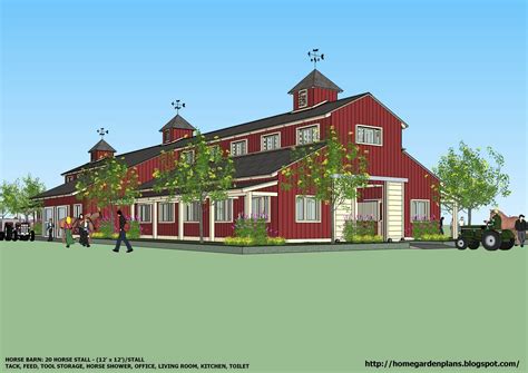 home garden plans: B20H - Large Horse Barn for 20 Horse Stall - 20 ...