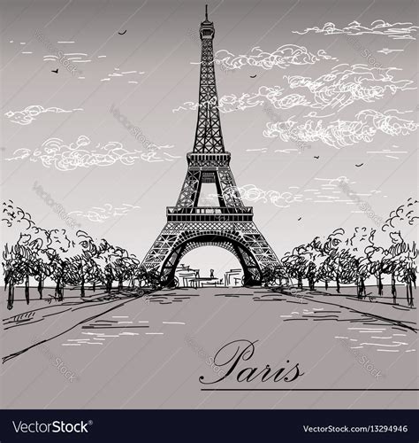 Landscape with eiffel tower in black and white Vector Image